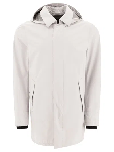 Herno Grey Coat With Hood And Zip Closure In White