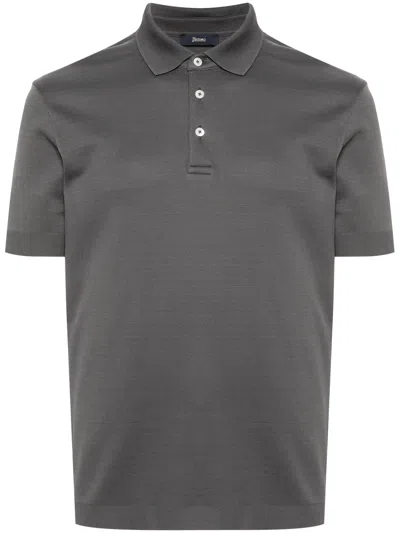 Herno Grey Cotton Polyester Short Polo In Animal Print