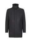 Herno Grey Easy Wool And Light Faux Fur Carcoat In Black
