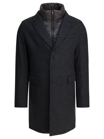 HERNO HERNO GREY HERRINGBONE WOOL COAT