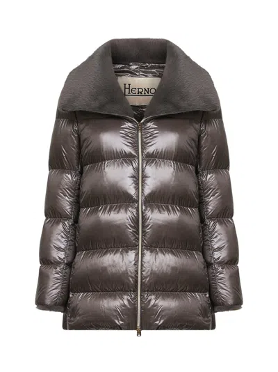 Herno Women Grey Ultralight Nylon And Lady Alternative Fur A-shape In Gray
