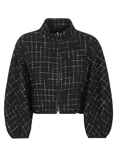 Herno Grid-patterned Cropped Zipped Jacket In Black