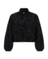 Herno Grid-patterned Cropped Zipped Jacket In Black