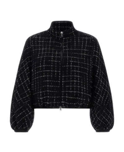 HERNO HERNO GRID-PATTERNED CROPPED ZIPPED JACKET