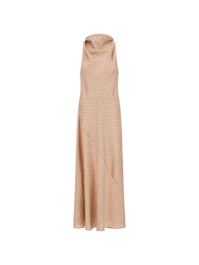 Herno Hanging Hook-print Silk Maxi Dress In Neutrals