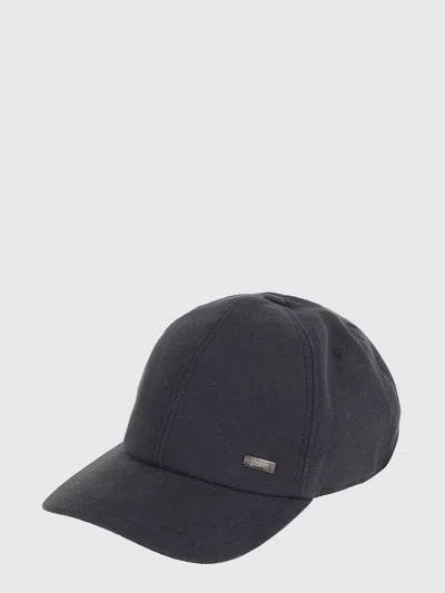 HERNO HERNO LINEN BLEND BASEBALL CAP WITH APPLIED LOGO AND VELCRO CLOSURE