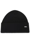 Herno Ribbed Logo-plaque Beanie In Black