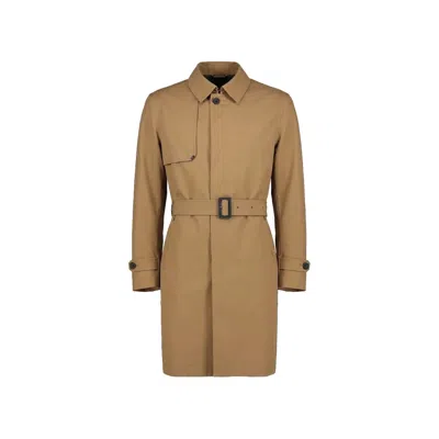 Herno Belted Single Breasted Coat In Brown