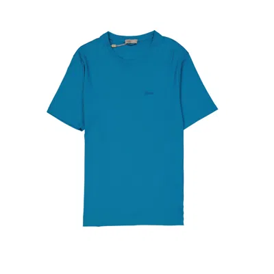 Herno Logo-embroidered Cotton T-shirt In Blue