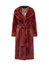 Herno Red Synthetic Fur Coat With Belt In Red