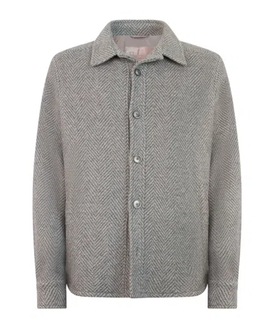 Herno Herringbone Button-down Shirt In Gray