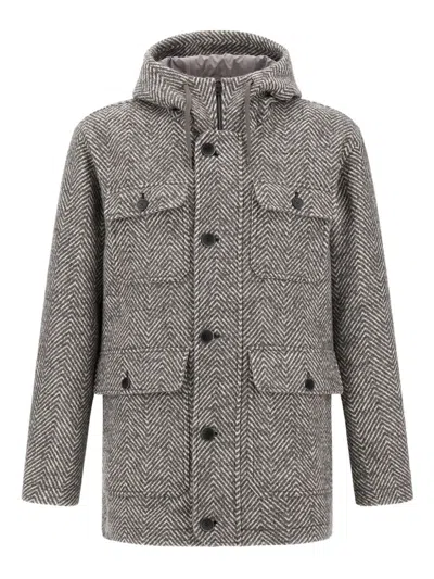 HERNO HERRINGBONE HOODED JACKET