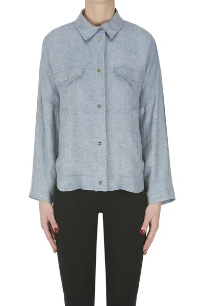 Herno Herringbone Linen Shirt Jacket In Gray