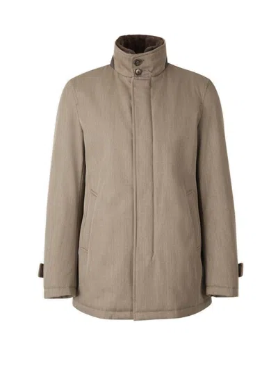 Herno Stand-up Collar Wool Jacket In Brown