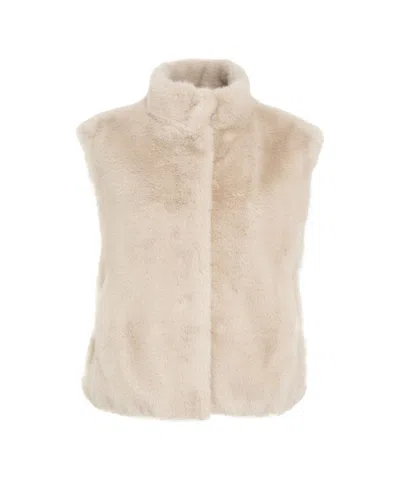 Herno High Collar Faux Fur Gilet With Hidden Closure In Multi