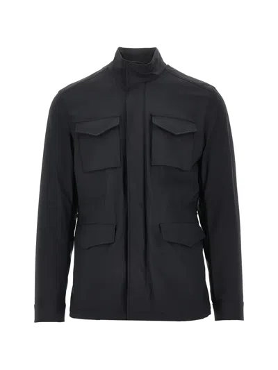 Herno High-collar Field Jacket In Black