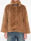 Herno Faux Fur Coat With Leather Belt In Brown