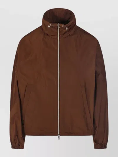 Herno High Collar Jacket Elastic Cuffs Pockets In Brown