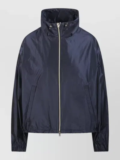 Herno High Collar Lightweight Jacket Elastic Cuffs Pockets In Blue