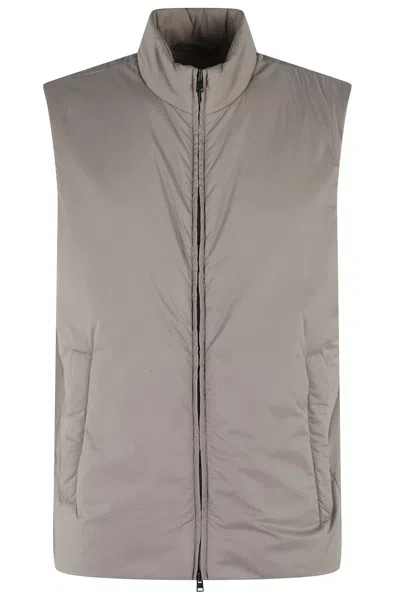 Herno High Collar Lightweight Nylon Microfiber Gilet In Gray