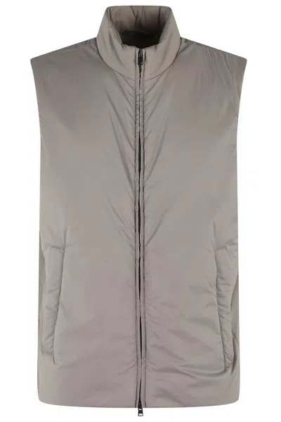 Herno High Collar Lightweight Nylon Microfiber Gilet In Grey