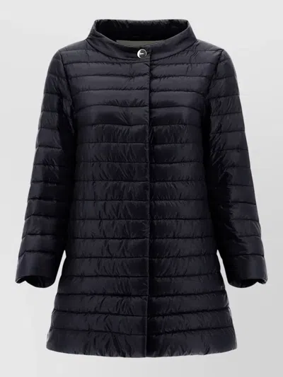Herno High Collar Long Quilted Coat Side Pockets In Blue