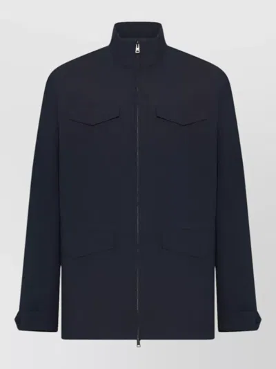 Herno High Collar Long Sleeve Coat Flap Pockets In Blue
