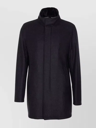 Herno High Collar Long Sleeve Coat With Pockets In Black