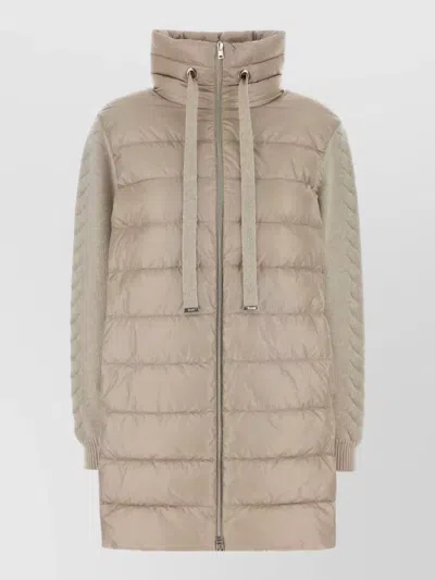 Herno High Collar Nylon Quilted Down Jacket In Brown