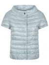 Herno High-collar Short-sleeved  Jacket With Quilted Finish In Blue