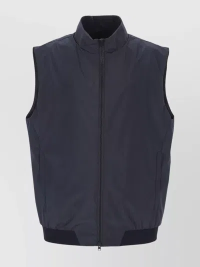 Herno High Collar Sleeveless Jacket With Elastic Hem In Blue