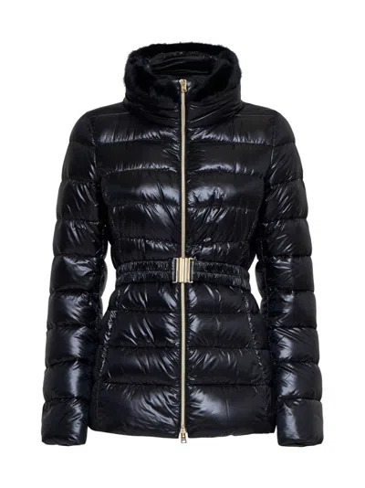 Herno High Neck Belted Puffer Jacket In Black