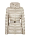 Herno High Neck Belted Puffer Jacket In Nude