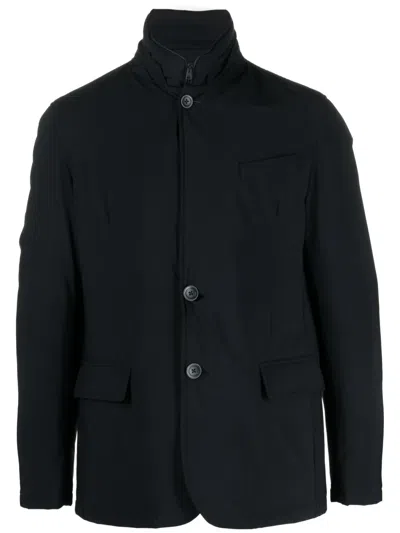 Herno High-neck Button-up Jacket In 9200 - Blu Navy