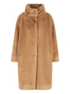 Herno Faux Fur Short Coat With High Collar In Brown