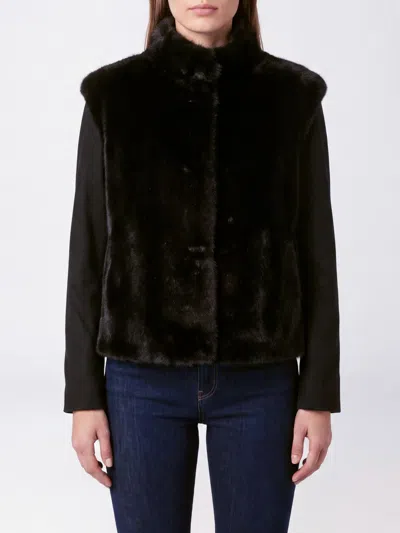 Herno High Neck Faux Fur Jacket With Concealed Closure In Black