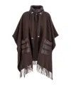 Herno Brown Cape With Drawstring Collar And Fringed Hem In Tech Fabric Woman In Brown