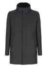 Herno High Neck Grey Wool Coat With Zip And Button Fastening In Gray