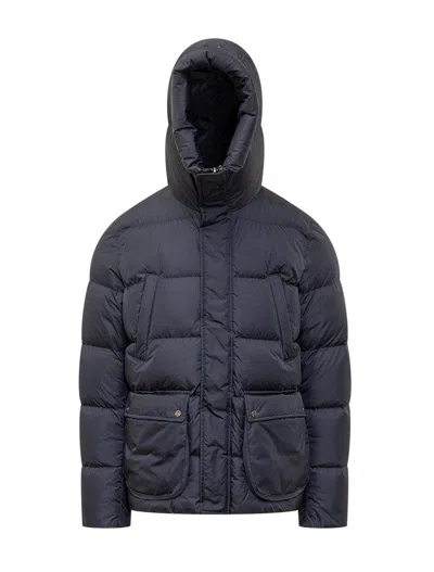 Herno High Neck Hooded Down Jacket In Blu Navy