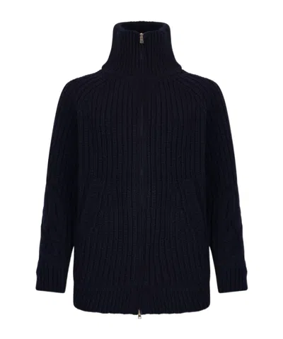 Herno High-neck Knitted Jacket In Blue