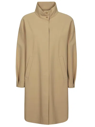 Herno High-neck Long Sleeved Coat In Sabbia