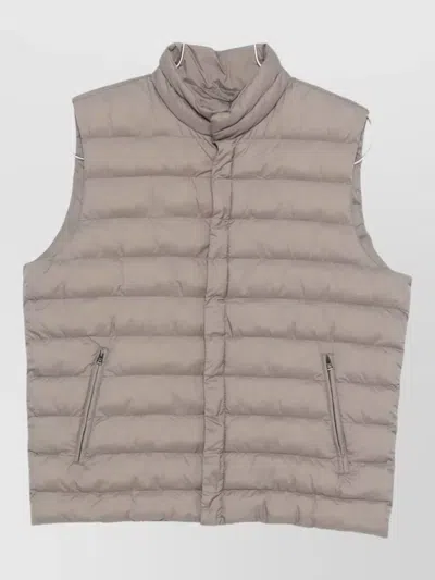Herno High Neck Padded Sleeveless Jacket Zip Pockets In Brown