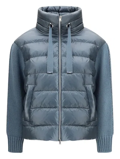 Herno Down Jacket With Wool Sleeves In Blue