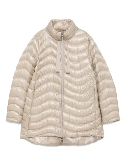 Herno High-neck Quilted Coat In Neutral
