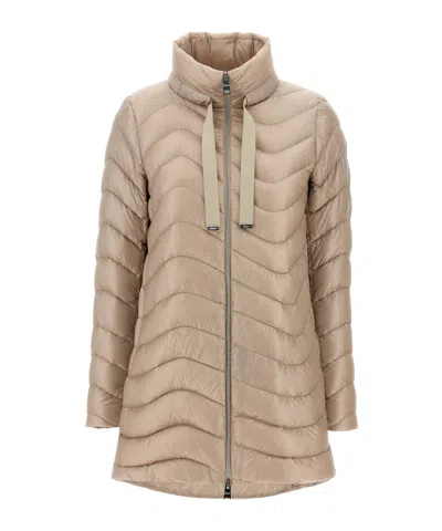 Herno High-neck Quilted Coat In Nude