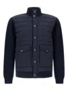 Herno Jacket In Ribbed Merino Wool G.7 And Polished Smooth Wool In Blue