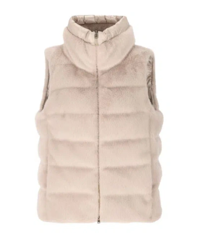 Herno High-neck Quilted Vest In Neutral