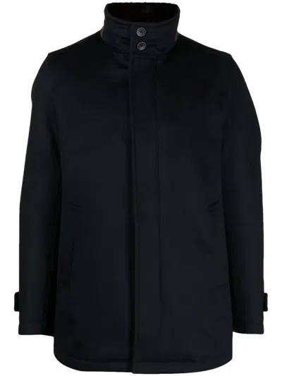 Herno High-neck Single-breasted Coat In Black