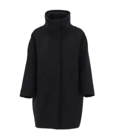 Herno High-neck Single-breasted Coat In Black