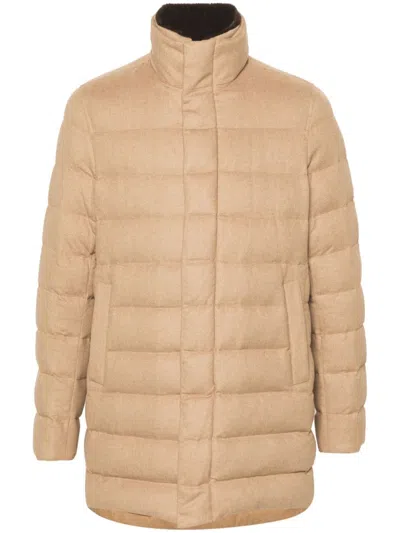 Herno High-neck Zip-up Quilted Coat In Neutrals